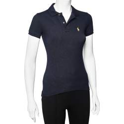 Pre Owned Ralph Lauren Navy Blue Cotton Pique Skinny Polo T-Shirt XS