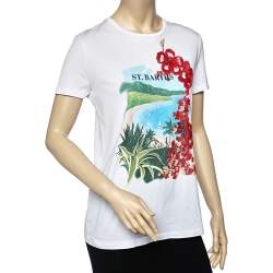 Pre Owned Ralph Lauren White St.Barths Printed Sequin Embellished Cotton T-Shirt S