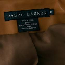 Pre Owned جاكيت بليزر رالف لورين جلد بني فاتح بأزرار أمامية مقاس متوسط - ميديوم