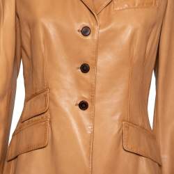 Pre Owned جاكيت بليزر رالف لورين جلد بني فاتح بأزرار أمامية مقاس متوسط - ميديوم