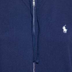 Pre Owned Ralph Lauren Navy Blue Cotton Pique Zip Front Hoodie M