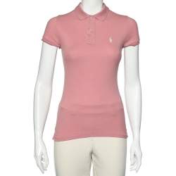 Pre Owned Ralph Lauren Pink Cotton Pique Skinny Polo T-Shirt S