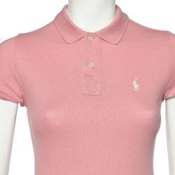 Pre Owned Ralph Lauren Pink Cotton Pique Skinny Polo T-Shirt S
