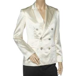 Pre Owned Ralph Lauren Off-White Satin Double Breasted Blazer M