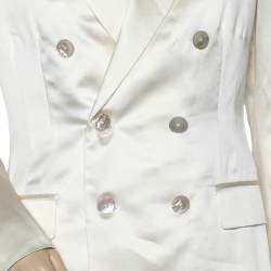 Pre Owned Ralph Lauren Off-White Satin Double Breasted Blazer M