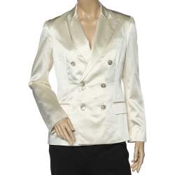 Pre Owned Ralph Lauren Off-White Satin Double Breasted Blazer M