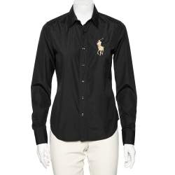 Pre Owned Ralph Lauren Black Cotton Logo Embroidered Button Front Shirt M