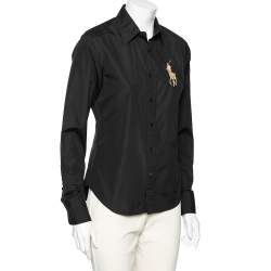 Pre Owned Ralph Lauren Black Cotton Logo Embroidered Button Front Shirt M