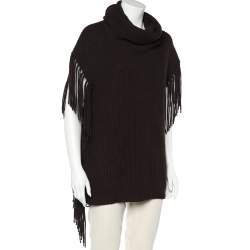 Pre Owned Ralph Lauren Brown Wool & Cashmere Knit Fringed Turtle Neck Sweater L