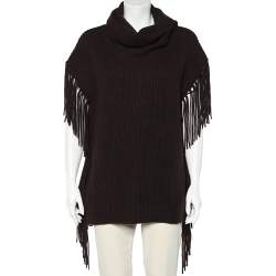 Pre Owned Ralph Lauren Brown Wool & Cashmere Knit Fringed Turtle Neck Sweater L