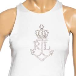 Pre Owned Ralph Lauren White Logo Embellished Racer Back Top S