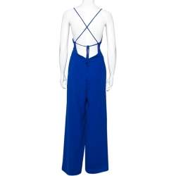 Pre Owned Ralph Lauren Blue Crepe Sleeveless Jumpsuit L