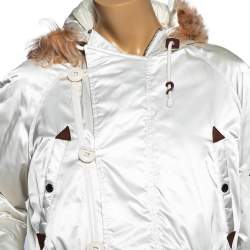 Pre Owned جاكيت رالف لورين فرو وساتان عاجي بهودي مقاس صغير - سمول