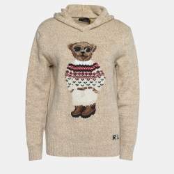 Pre Owned Polo Ralph Lauren Beige Wool Knit Teddy Bear Hoodie XS