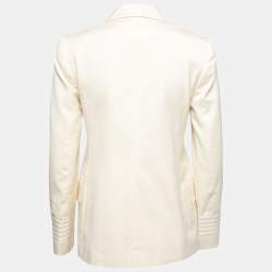 Pre Owned Ralph Lauren Cream Wool & Cotton Double Breasted Blazer S