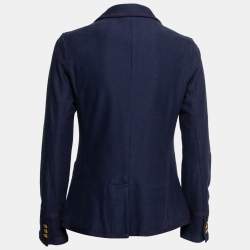 Pre Owned Ralph Lauren Navy Blue Cotton Logo Patch Crest Blazer M