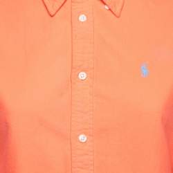 Pre Owned Ralph Lauren Neon Orange Cotton Button Front Custom Fit Shirt S