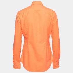 Pre Owned Ralph Lauren Neon Orange Cotton Button Front Custom Fit Shirt S
