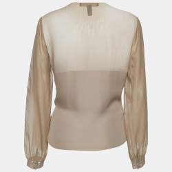 Pre Owned Ralph Lauren Beige Silk Sheer Yoke Wrap Top M