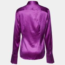 Pre Owned Ralph Lauren Purple Satin Silk Button Front Shirt L