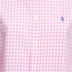 Pre Owned Ralph Lauren Pink Gingham Check Cotton Button Front Short Sleeve Shirt L