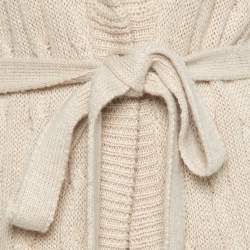 Pre Owned Ralph Lauren Light Beige Linen & Alpaca Cable Knit Sleeveless Open Front Cardigan XS