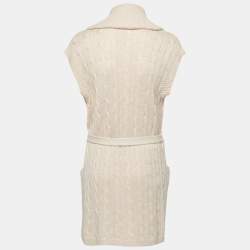 Pre Owned Ralph Lauren Light Beige Linen & Alpaca Cable Knit Sleeveless Open Front Cardigan XS