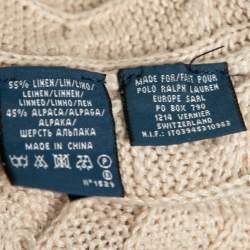 Pre Owned Ralph Lauren Light Beige Linen & Alpaca Cable Knit Sleeveless Open Front Cardigan XS