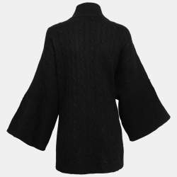 Pre Owned Ralph Lauren Black Cable Knit Wool Open Front Cape Cardigan M/L 
