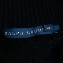 Pre Owned Ralph Lauren Black Cable Knit Wool Open Front Cape Cardigan M/L 