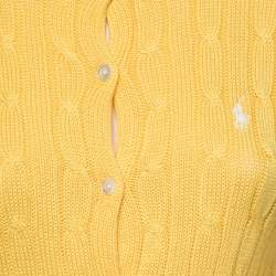Pre Owned Ralph Lauren Yellow Textured Knit Button Front Long Sleeve Sweater XS