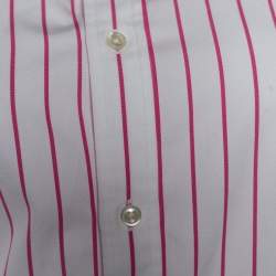 Pre Owned قميص رالف لورين قطن مخطط وردي وأبيض قصة سليم مقاس كبير - لارج