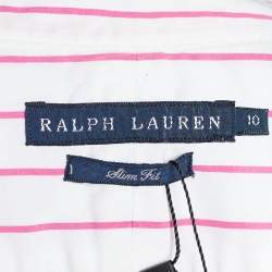 Pre Owned قميص رالف لورين قطن مخطط وردي وأبيض قصة سليم مقاس كبير - لارج