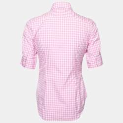 Pre Owned Ralph Lauren Pink and White Checkered Button Front Short Sleeve Shirt XS