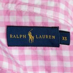 Pre Owned Ralph Lauren Pink and White Checkered Button Front Short Sleeve Shirt XS