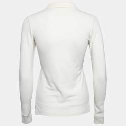 Pre Owned Ralph Lauren Cream Cotton Pique Logo Embellished Skinny Polo T-Shirt XS