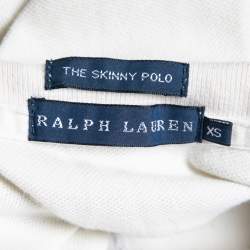 Pre Owned Ralph Lauren Cream Cotton Pique Logo Embellished Skinny Polo T-Shirt XS
