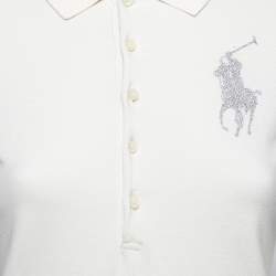 Pre Owned Ralph Lauren Cream Cotton Pique Logo Embellished Skinny Polo T-Shirt XS