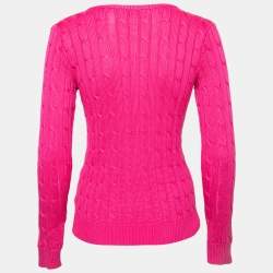 Pre Owned Ralph Lauren Pink Cable Knit Cotton Long Sleeve Sweater S