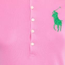 Pre Owned Ralph Lauren Pink Logo Embroidered Cotton Pique Short Sleeve Dress XS