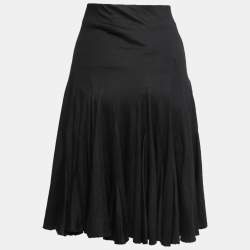 Ralph Lauren Black Cotton Asymmetrical Hem Midi Skirt L