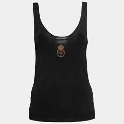 Pre Owned Ralph Lauren Black Knit Logo Crest Embroidered Sleeveless Top S