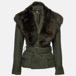 Pre Owned Ralph Lauren Green Alpaca Wool & Shearling Fur Trimmed Double Breasted Jacket S