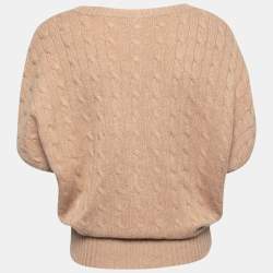 Pre Owned Ralph Lauren Beige Cable Knit Cashmere V-Neck Sweater S