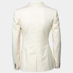 Pre Owned Ralph Lauren Cream Wool Crest Embroidered Single Breasted Blazer S