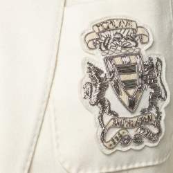 Pre Owned Ralph Lauren Cream Wool Crest Embroidered Single Breasted Blazer S