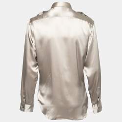 Pre Owned Ralph Lauren Light Brown Silk Satin Pocketed Button Front Shirt M