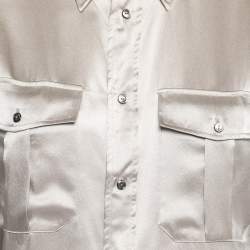 Pre Owned Ralph Lauren Light Brown Silk Satin Pocketed Button Front Shirt M