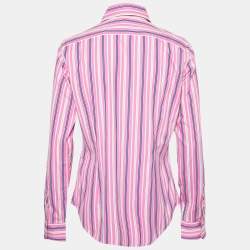 Pre Owned Ralph Lauren Pink Striped Cotton Slim Fit Button Front Shirt L