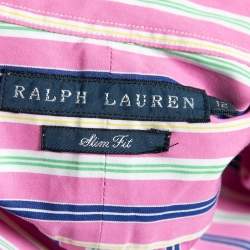 Pre Owned Ralph Lauren Pink Striped Cotton Slim Fit Button Front Shirt L